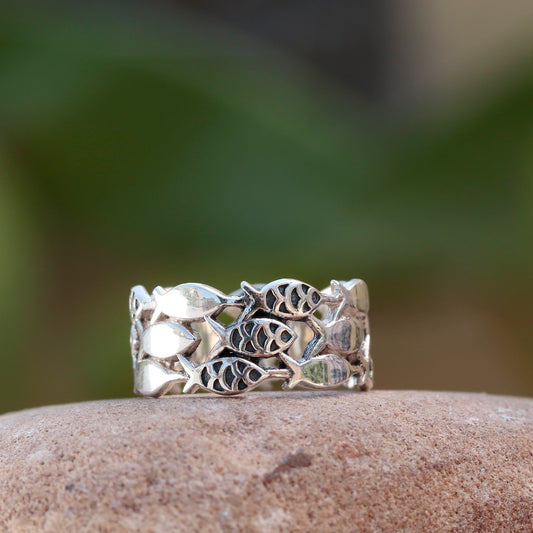 925 Sterling Silver Fish Ring – Intricate Vintage Design for Timeless Beauty, Perfect for Everyday or Special Occasions