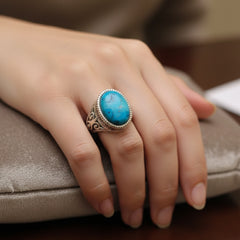 925 Sterling  Silver Turquoise Silver Ring Crystal Gemstone Jewelry, Handcrafted Luxury Women’s Ring, Perfect Party Gift