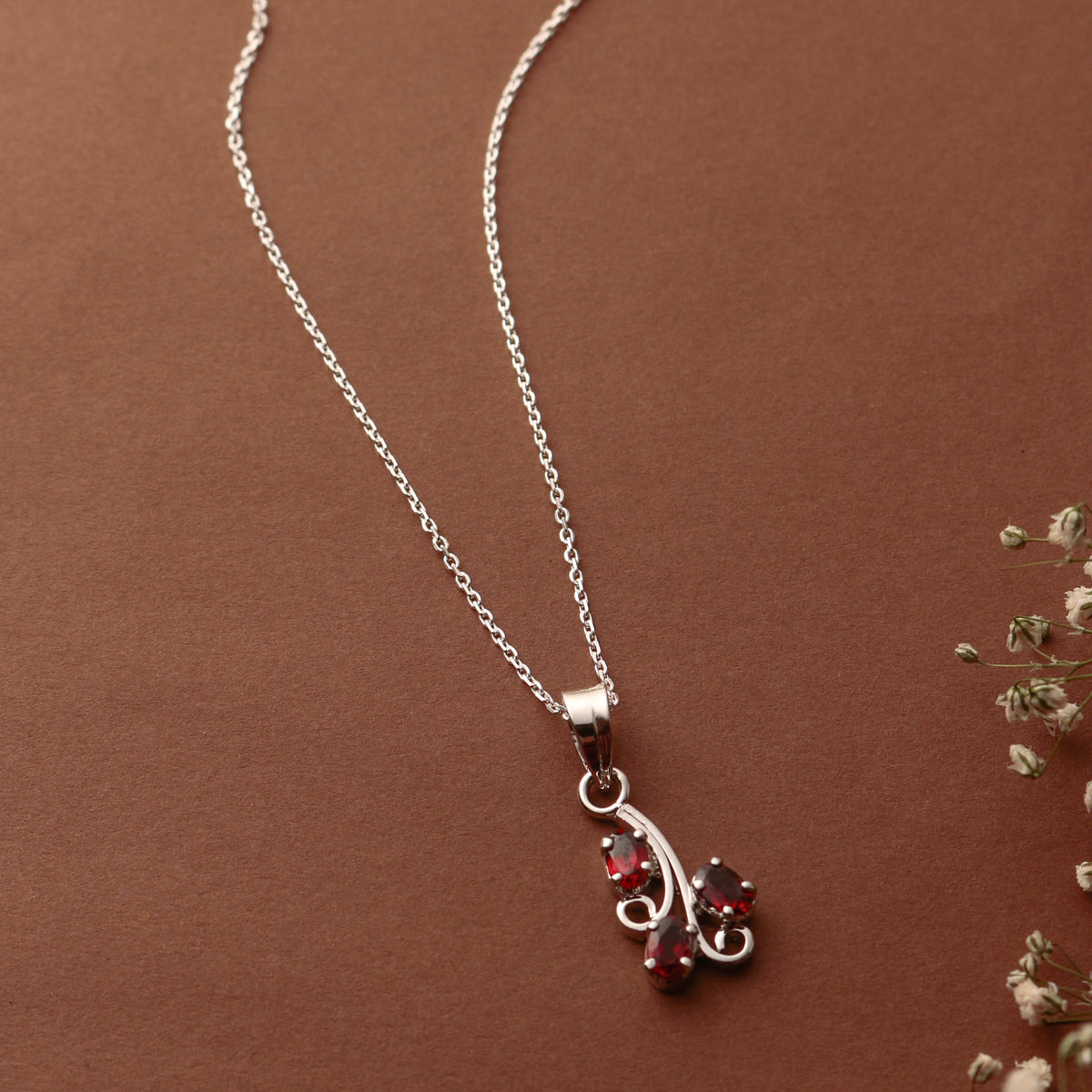 925 Sterling Silver Garnet Pendant Necklace for Women with 18" Chain | Handmade Gemstone Jewelry | Deep Red Crystal | Elegant Gift for Her