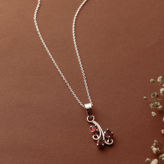 925 Sterling Silver Garnet Pendant Necklace for Women with 18" Chain | Handmade Gemstone Jewelry | Deep Red Crystal | Elegant Gift for Her