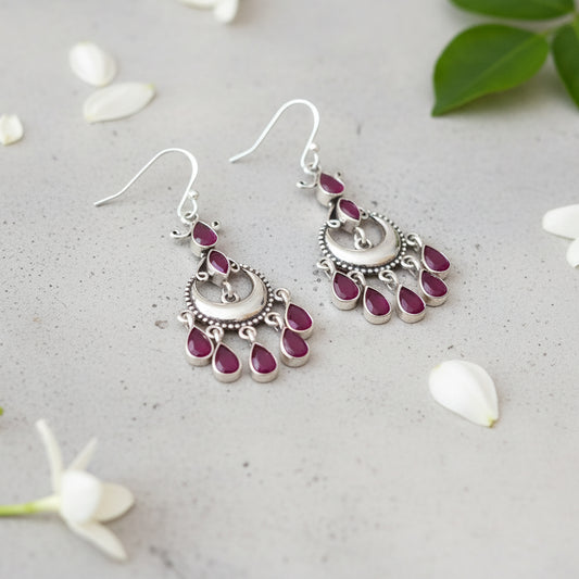 Fusionari 925 Sterling Silver Ruby Earrings for Women | Handcrafted Red Gemstone Jewelry | Elegant Party Wear Earrings