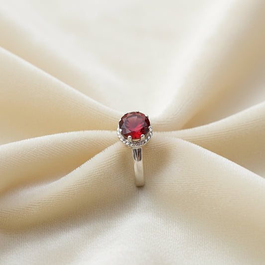 Fusionari 925 Sterling Silver Garnet Adjustable  Ring – Handcrafted Red Gemstone Jewelry, Luxury Gift for Her, Elegant Women’s Ring, Classic Style
