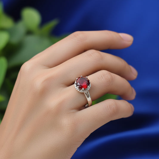 Fusionari 925 Sterling Silver Garnet Adjustable  Ring – Handcrafted Red Gemstone Jewelry, Luxury Gift for Her, Elegant Women’s Ring, Classic Style