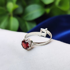 925 Sterling Silver Garnet Adjustable  Ring – Handcrafted Red Gemstone Jewelry, Luxury Gift for Her, Elegant Women’s Ring, Classic Style