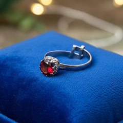 925 Sterling Silver Garnet Adjustable  Ring – Handcrafted Red Gemstone Jewelry, Luxury Gift for Her, Elegant Women’s Ring, Classic Style