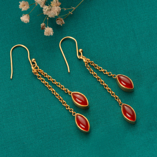 925 Sterling Silver Carnelian Earrings with 2.5 Micron Gold Plating | Handmade Gemstone Earrings for Women | Party Wear Jewelry