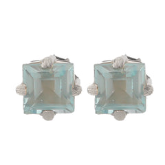 925 Sterling Silver Blue Topaz Stud Earrings for Women | Handcrafted Sky Blue Gemstone Jewelry | Elegant Minimal Design