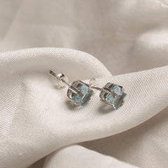 925 Sterling Silver Blue Topaz Stud Earrings for Women | Handcrafted Sky Blue Gemstone Jewelry | Elegant Minimal Design