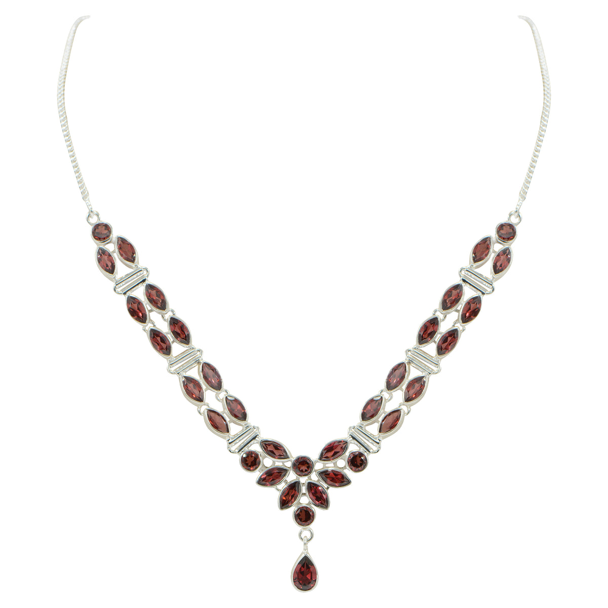 925 Silver Elegant Garnet Necklace sterling silver & Deep Red Gemstones