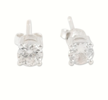 Fusionari 925 Sterling Silver AD Zircon Stud Earrings for Women | Elegant Handcrafted Jewelry Gift | Luxury Silver Earrings