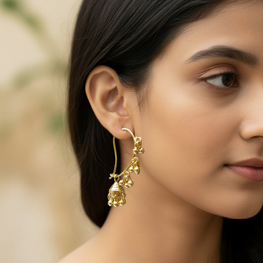 Fusionari 925 Sterling Silver Gold Plated Mango Jhumka Earrings for Women | Elegant Designer Jewelry | Classic Statement Accessory