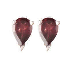 925 Sterling Silver Garnet Earrings for Women | Handcrafted Red Gemstone Jewelry | Classic and Stylish Design | Size 4.2x1.1 cm