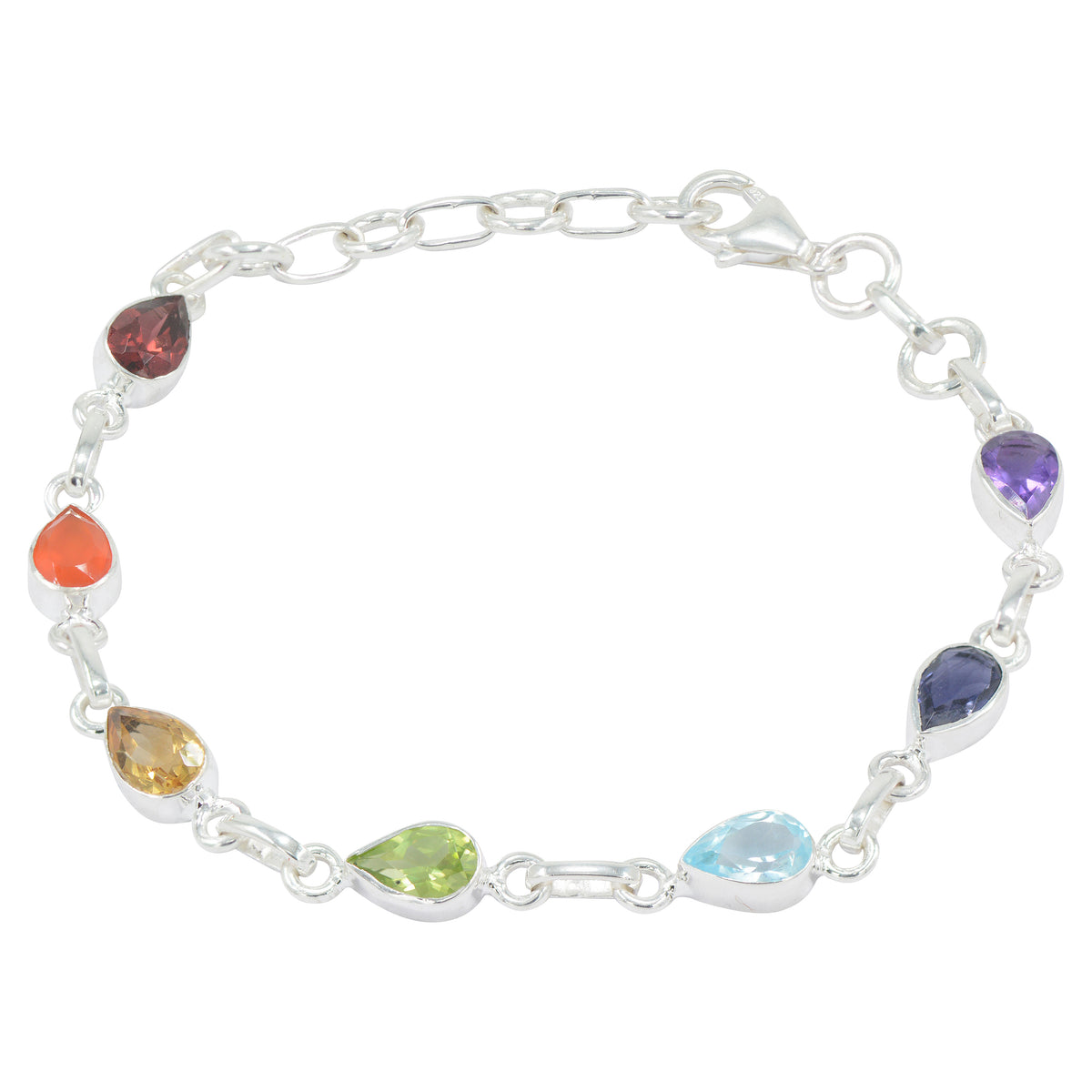 925 Silver Elegant Chakra Stone Bracelet – Premium Natural Gemstones for Balance and Harmony, Adjustable Sterling Silver Design