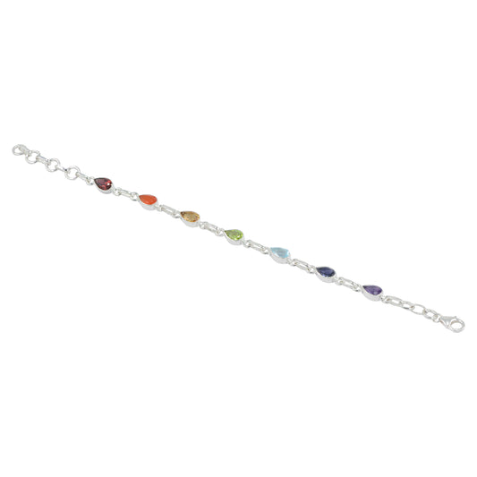 925 Silver Elegant Chakra Stone Bracelet – Premium Natural Gemstones for Balance and Harmony, Adjustable Sterling Silver Design