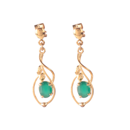 Fusionari 925 Sterling Gold Plated Silver Green Onyx Earrings for Women | Handcrafted Green Gemstone Jewelry | Classic and Stylish Design |