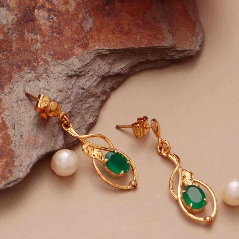 Clover – Gold-Plated Green Onyx Silver Earrings