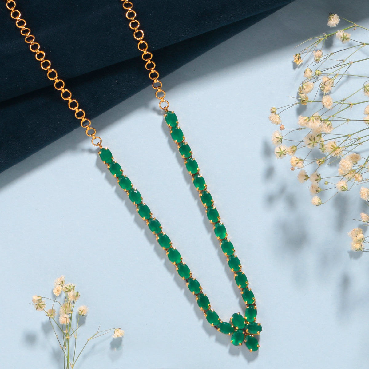 925 Sterling Silver Green Onyx Pendant with Chain for Women | Gold Plated Floral Necklace|Party Wear Jewellery | Designer Wedding Pendant Set | Elegant Gift for Her | Fashion Necklace Women