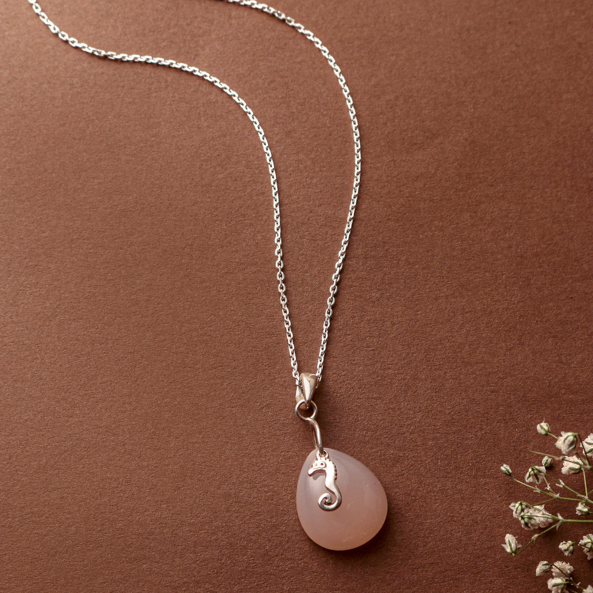 925 Sterling Silver Pink Chalcedony Pendant Necklace for Women with 18" Chain | Handmade Gemstone Jewelry | Soft Pink Stone | Luxury Gift