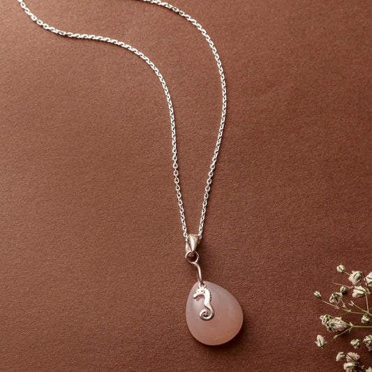 925 Sterling Silver Pink Chalcedony Pendant Necklace for Women with 18" Chain | Handmade Gemstone Jewelry | Soft Pink Stone | Luxury Gift