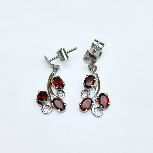 Fusionari 925 Sterling Silver Garnet Earrings for Women | Handcrafted Red Gemstone Jewelry | Classic Festive Jewelry