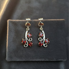 925 Sterling Silver Garnet Earrings for Women | Handcrafted Red Gemstone Jewelry | Classic Festive Jewelry