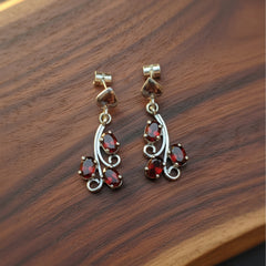 925 Sterling Silver Garnet Earrings for Women | Handcrafted Red Gemstone Jewelry | Classic Festive Jewelry