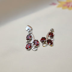 925 Sterling Silver Garnet Earrings for Women | Handcrafted Red Gemstone Jewelry | Classic Festive Jewelry