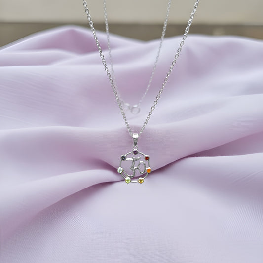 Fusionari 925 Sterling Silver Chakra Pendant without Chain | Seven Stone Healing Jewelry | Colorful Spiritual Accessory