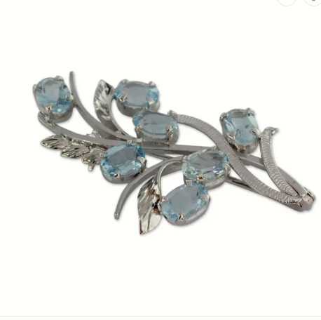 925 Sterling Silver Blue Topaz Brooch | Sky Blue Gemstone Pin | Timeless Handmade Jewelry Gift for Women