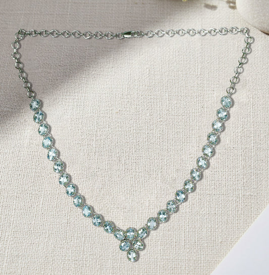 925 Sterling Silver Blue Topaz Cross Drop Necklace in Sterling Silver