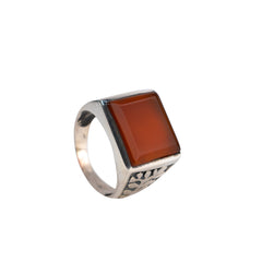 925 Men’s Sterling Silver Carnelian Ring – Bold Gemstone Jewelry, Handcrafted Statement Piece for Casual and Formal Looks