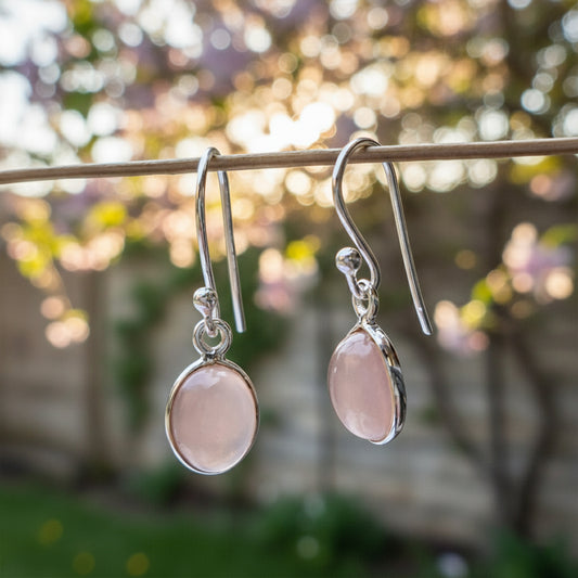 925 Sterling Silver Pink Chalcedony Earrings for Women | Handcrafted Gemstone Jewelry | Soft Pink Elegant Design