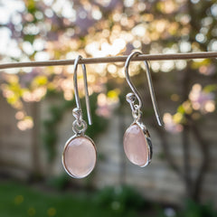 925 Sterling Silver Pink Chalcedony Earrings for Women | Handcrafted Gemstone Jewelry | Soft Pink Elegant Design