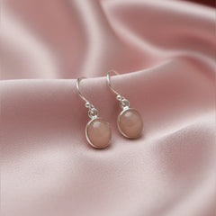 925 Sterling Silver Pink Chalcedony Earrings for Women | Handcrafted Gemstone Jewelry | Soft Pink Elegant Design