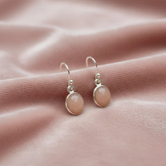 925 Sterling Silver Pink Chalcedony Earrings for Women | Handcrafted Gemstone Jewelry | Soft Pink Elegant Design