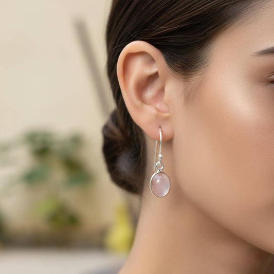 925 Sterling Silver Pink Chalcedony Earrings for Women | Handcrafted Gemstone Jewelry | Soft Pink Elegant Design