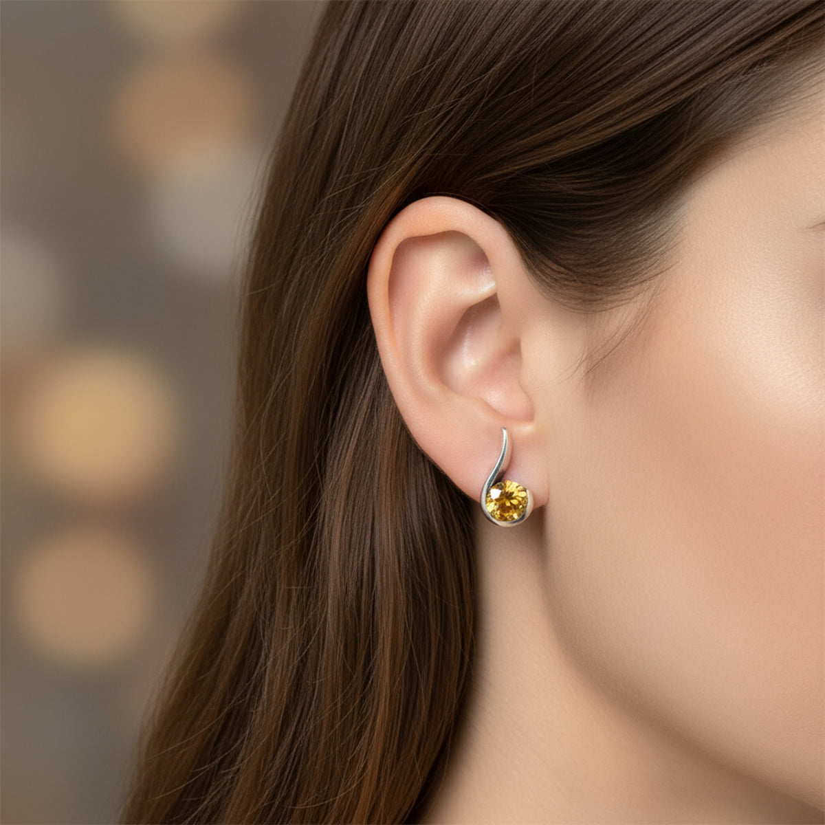 925 Sterling Silver Citrine Stud Earrings for Women | Handcrafted Yellow Gemstone Jewelry | Bright Elegant Accessory