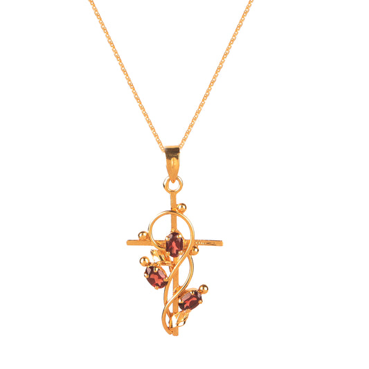 925 Silver Gold Plated Garnet Pendant with 18" Chain for Women | Natural Orange Gemstone Jewelry | Daily Wear & Gift