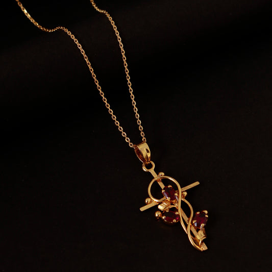 925 Silver Gold Plated Garnet Pendant with 18" Chain for Women | Natural Orange Gemstone Jewelry | Daily Wear & Gift