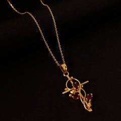 925 Silver Gold Plated Garnet Pendant with 18" Chain for Women | Natural Orange Gemstone Jewelry | Daily Wear & Gift