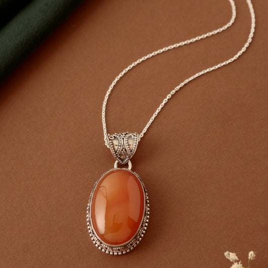 925 Silver Carnelian Pendant with 18" Chain for Women | Natural Orange Gemstone Jewelry | Daily Wear & Gift
