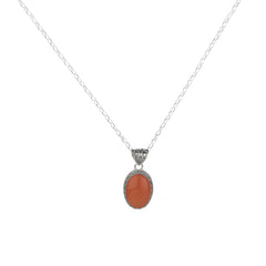 925 Silver Carnelian Pendant with 18" Chain for Women | Natural Orange Gemstone Jewelry | Daily Wear & Gift