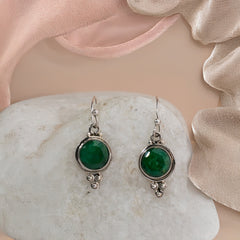 925 Sterling Silver Emerald Stone Earrings for Women – Handcrafted Gemstone Jewelry, Elegant Statement for Special Occasions