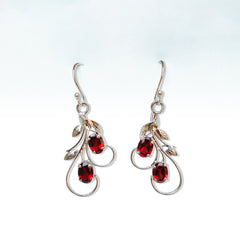 Fusionari 925 Sterling Silver Garnet Earrings for Women | Handmade Red Stone Jewelry | Stylish Traditional Accessory