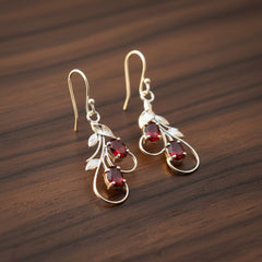 Fusionari 925 Sterling Silver Garnet Earrings for Women | Handmade Red Stone Jewelry | Stylish Traditional Accessory