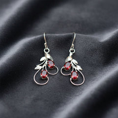 Fusionari 925 Sterling Silver Garnet Earrings for Women | Handmade Red Stone Jewelry | Stylish Traditional Accessory