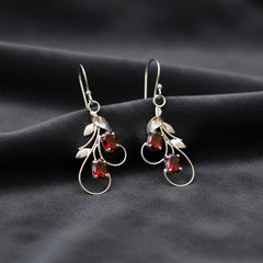 Fusionari 925 Sterling Silver Garnet Earrings for Women | Handmade Red Stone Jewelry | Stylish Traditional Accessory