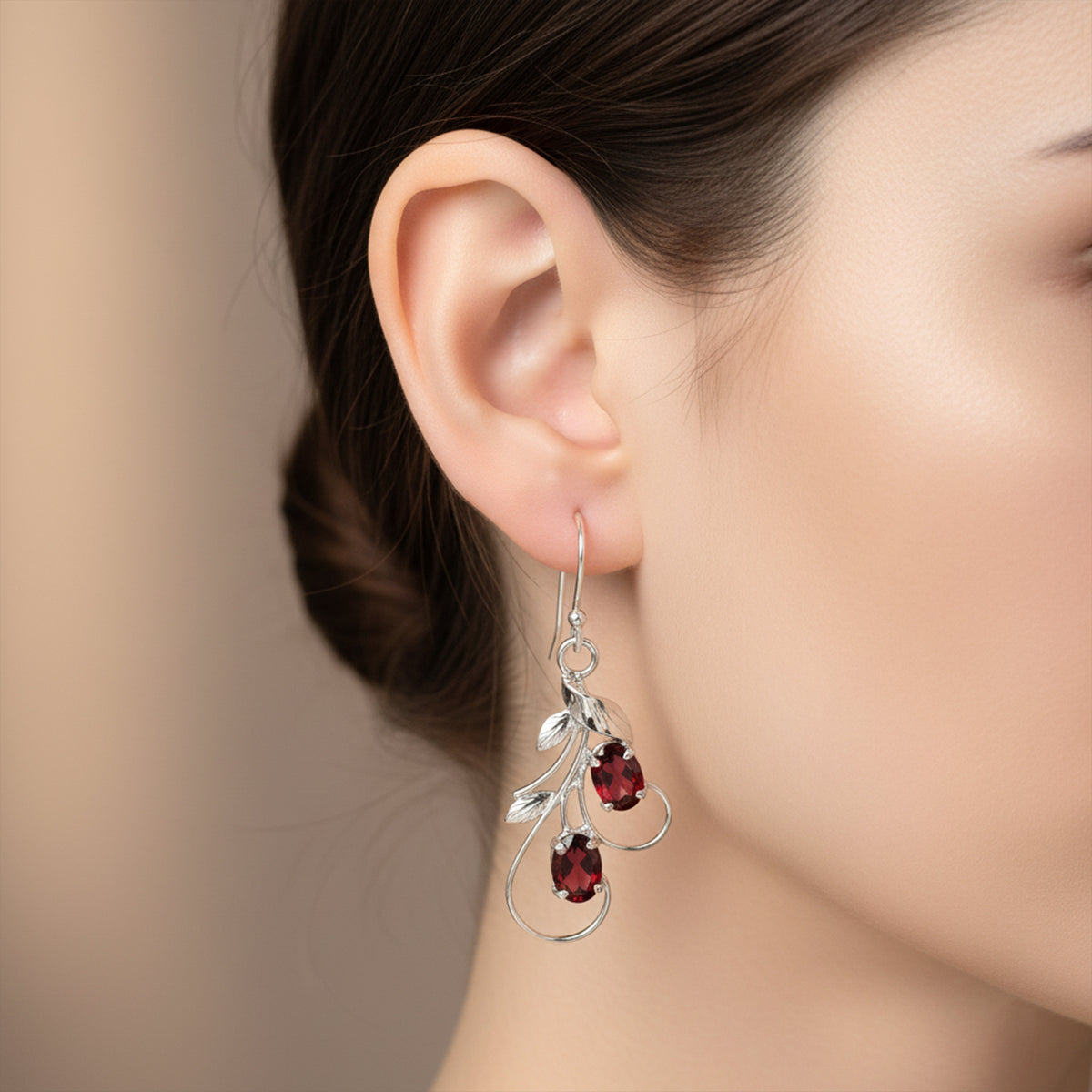 Fusionari 925 Sterling Silver Garnet Earrings for Women | Handmade Red Stone Jewelry | Stylish Traditional Accessory