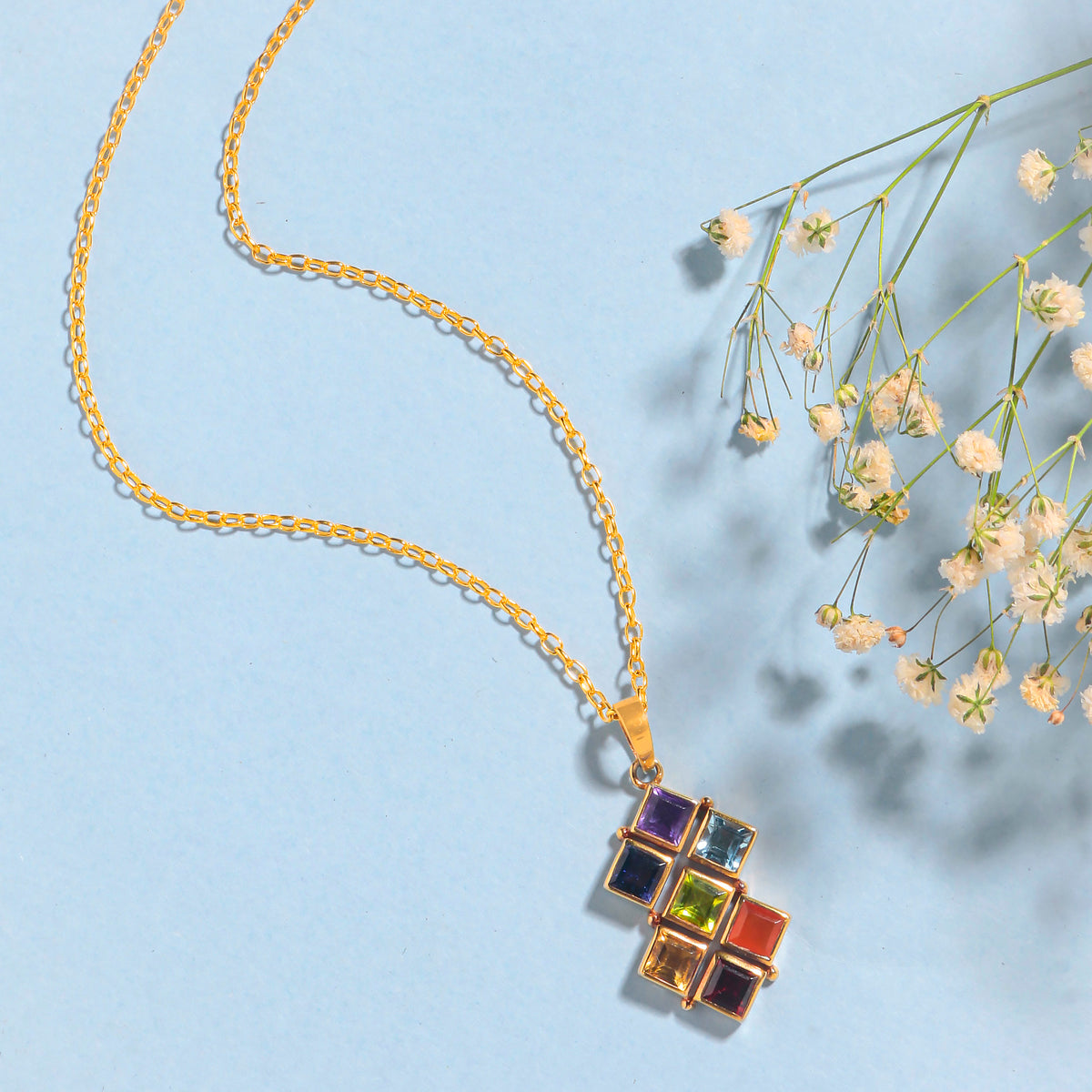 Fusionari 925 Sterling Silver Chakra Pendant with Chain for Women | Gold Plated Floral Necklace | Party Wear Jewellery | Designer Wedding Pendant Set | Elegant Gift for Her | Fashion Necklace Women