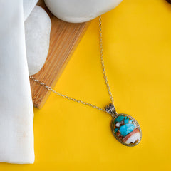 925 Silver Handcrafted Sterling Silver Pendant with Natural Turquoise Stone – Elegant and Unique Jewelry Piece